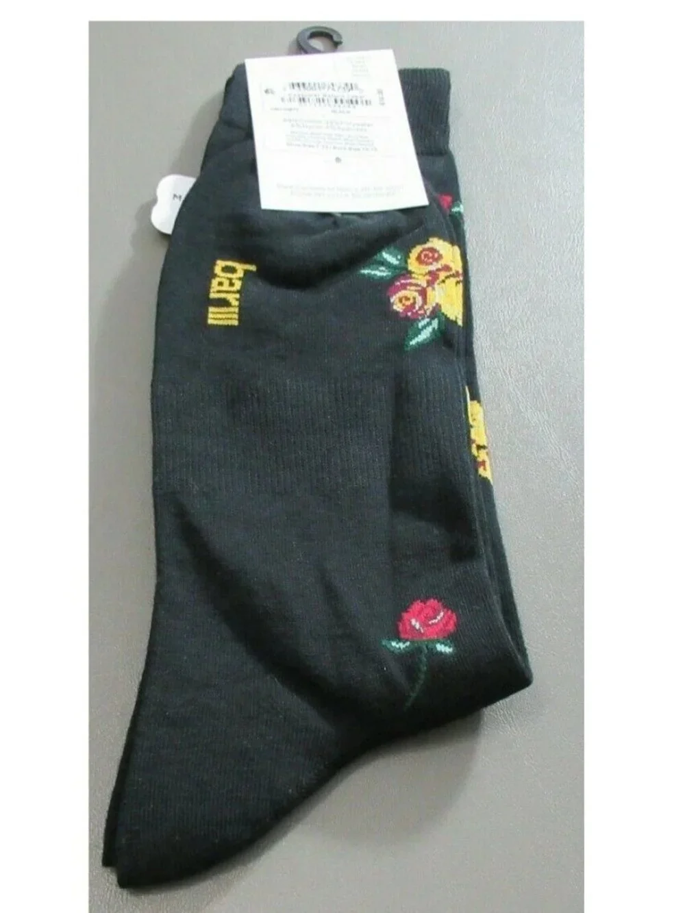 Bar III Men's 1-Pair Casual Novelty Socks, Black With Roses, Shoe Size 7-12